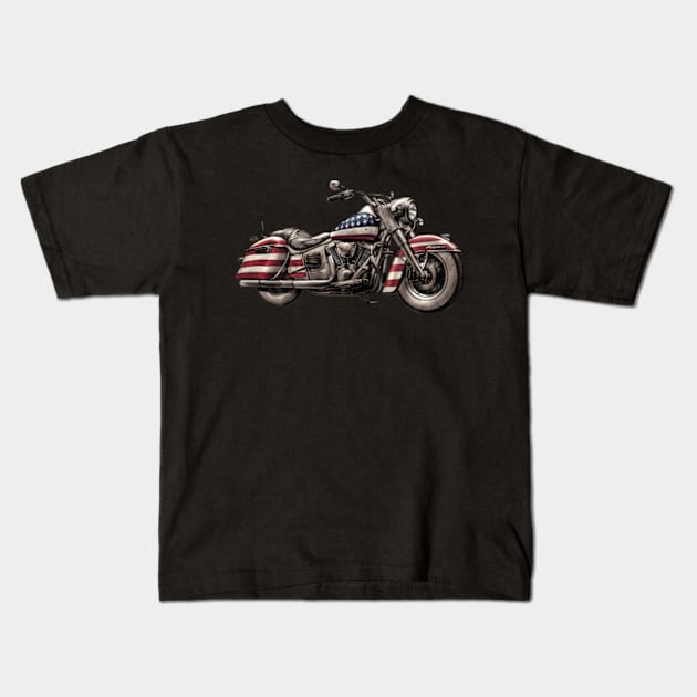 Motorcycle Biker Motorcycle Usa Flag Rider Kids T-Shirt by Ro Go Dan